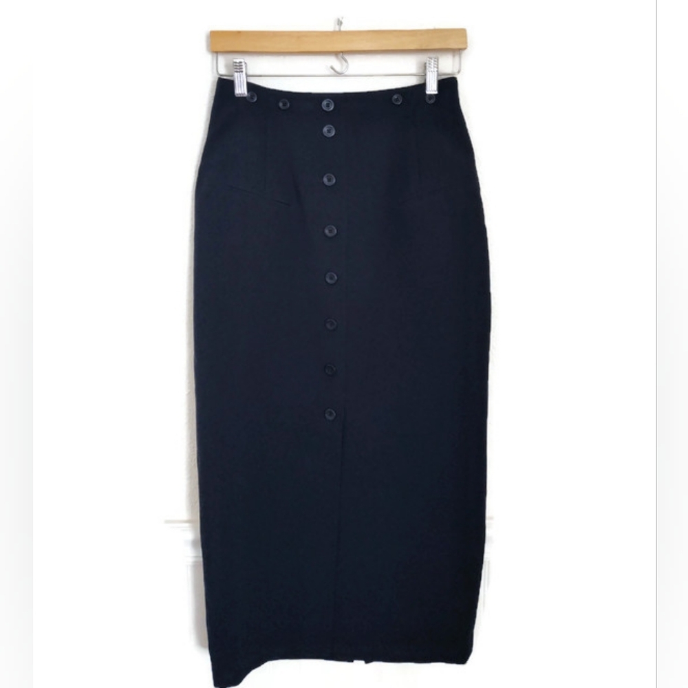 Vintage Gina Benotti Navy Pinstripe Pencil Skirt Made In Italy Size 38 / Small